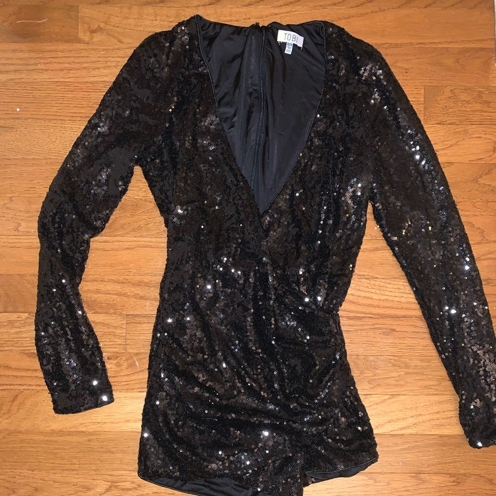 Black sequin mini romper